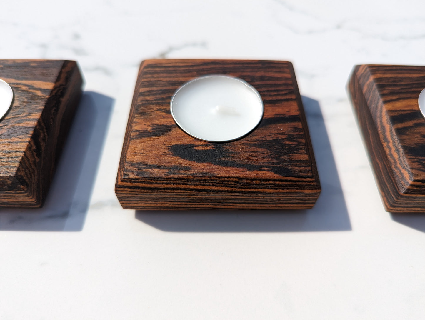 Set of 3 Hardwood Tea Light Candle Holders, Wood Candle Holder Set, Square Candle Holder, Modern Candle Holder, Housewarming Gift